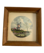 Vintage Miniature Donald Art Co Dutch Windmill Print 4.75&quot; Square Wood F... - $44.55