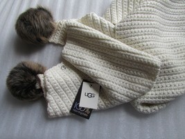 UGG Scarf Cream Knit Sequins Shearling Pom Poms NWD - £75.08 GBP