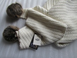 UGG Scarf Cream Knit Sequins Shearling Pom Poms NWD - $94.05