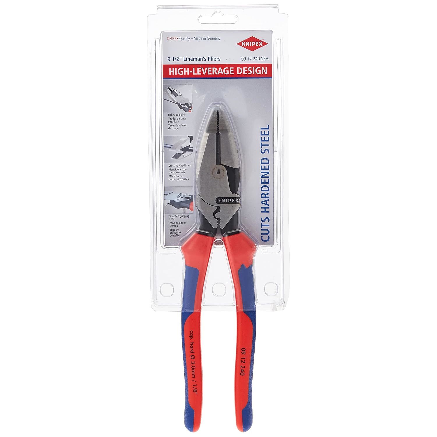 Knipex 09 12 240 SBA 9.5-Inch Ultra-High Leverage Lineman's Pliers with Fish Tap