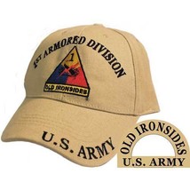 Army 1ST Armored Division Old Ironsides Usa Embroidered Tan Military Hat Cap - £26.57 GBP