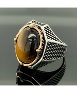 Solid 925 Silver Natural Tiger&#39;s Eye Gemstone Men&#39;s Ring-Unique Tiger&#39;s ... - $75.99+