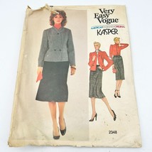 Very Easy Vogue 2348 Kasper Misses Jacket Blouse Skirt Size 8 Pattern Uncut - $13.86