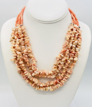 Layered Multi Strand Coral Chip Necklace - £29.81 GBP