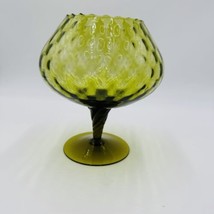 Empoli Italy Vase Art Glass Diamond Quilted Green Footed 8.5in Vintage - $70.13
