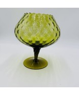 Empoli Italy Vase Art Glass Diamond Quilted Green Footed 8.5in Vintage - £55.09 GBP