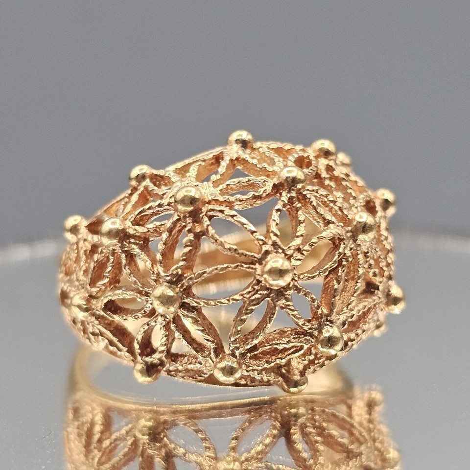 Vintage Avon Flower Dome Ring Sz 8.5 Gold Tone Filigree Floral Comfort S... - $19.99