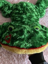 Dan Dee Large Green Frog Plush w/ Heart 27&quot; Long Pillow Stuffed Animal T... - £19.73 GBP