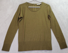 LOFT Sweater Womens Small Olive Cotton Long Raglan Sleeve Round Neck Back Zipper - £14.11 GBP