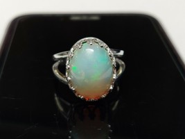 Silver Opal Men Ring Natural Ethiopian Opal men ring 10x14 mm Oval opal - £165.49 GBP