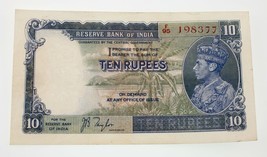 1937 Inde Dix Rupees Note Pick#19a About Hors-Circulation État - $384.46