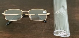 Gold Rectangular ~ Metal Framed ~ Spring Hinged ~ +2.00 Reading Glasses ... - £11.95 GBP