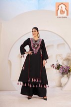 Chic Black Rayon Cord Set with Thread &amp; Real Mirror Work, Tassels, and F... - $65.00