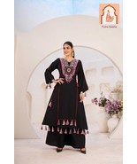 Chic Black Rayon Cord Set with Thread &amp; Real Mirror Work, Tassels, and F... - $65.00