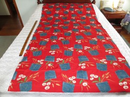 3315. Schwartz Liebman Patch Pocket Bouquet On Red Cotton Fabric - 42&quot; X 4 Yds - $19.80