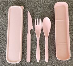 Farielyn ~ Wheat Straw Fiber ~ 3 Pc. Cutlery Set w/Storage Box ~ PINK SP... - $20.00