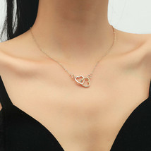 Interlocking Pendant Necklace Double Love Clavicle Heart Necklace - £12.35 GBP