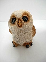 Stone Critters Collection Baby Horned Owl Owlet Figurine Brown White Dark Eyes - £14.85 GBP