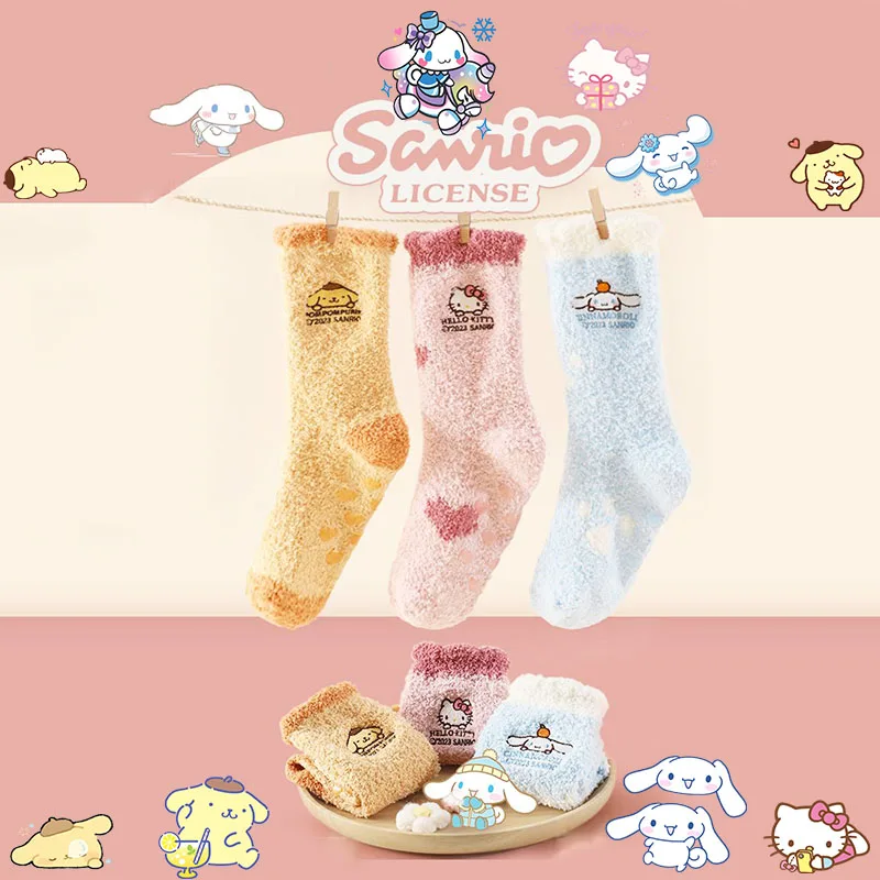 Ello kitty y2k socks cinnamoroll products cute anime coral fleece thickened casual home thumb200