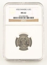 1932 Danzig 1/2 Gulden Níquel Moneda MS-62 NGC Gdańsk Polonia Libre City... - $310.79