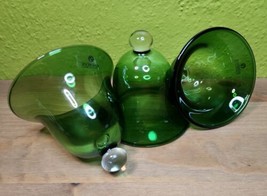Set of 3 ZODAX Green Glass Crystal Bell Shape Candle Holders Christmas Cloche - £31.65 GBP