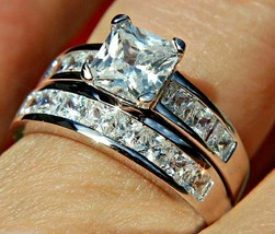 Anillo de boda nupcial de diamantes simulados de corte princesa de 2,75... - £229.79 GBP