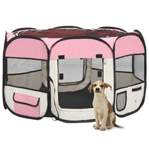 Foldable Dog Playpen with Carrying Bag Pink 110x110x58 cm - £32.07 GBP