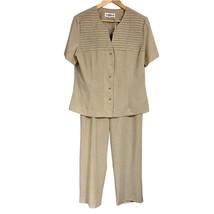 Beige Tan Pantsuit Women’s Size 16 Blazer Jacket Pants Set Danny Nicole Work - £37.98 GBP