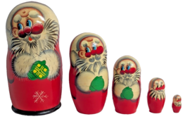 Santa Clause Russian Matryoshka Nesting Dolls Hand Painted Wood 4pc 5.5-... - $34.84 CAD