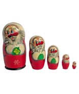 Santa Clause Russian Matryoshka Nesting Dolls Hand Painted Wood 4pc 5.5-in Gift - $459.71 MXN