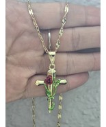 Beautiful Cross Rose Leaf Necklace  - $378.57 MXN