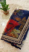 Pure Organza Saree with digital floral prints , zari sequins woven border work,  - £54.35 GBP
