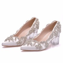 Wedding Shoes Bride Clear Pumps Christmas Day Evening Party Luxury Satin Silk 7c - £84.61 GBP