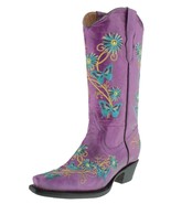 Womens Western Rodeo Boots Purple Leather Butterfly Embroidered Snip Toe... - $124.28 CAD
