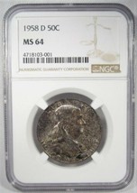 1958-D Franklin Half Dollar NGC MS64 Coin AJ875 - £18.83 GBP