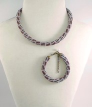 Burgundy-Gray Jewelery set: beaded Necklace and Bracelet, Handmade ropes - $35.00