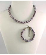 Burgundy-Gray Jewelery set: beaded Necklace and Bracelet, Handmade ropes - $47.46 CAD