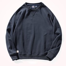 -Style Heavy Terry Sweater Men 's Cotton Retro Solid Color Simple round Neck Pul - $79.65