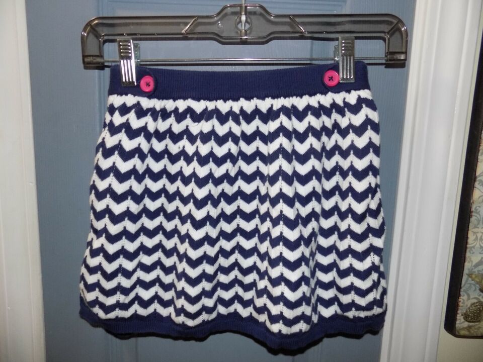 HARTSTRINGS CHEVRON BLUE & WHITE KNIT SKIRT SIZE 5/6 GIRL'S EUC - $18.25