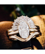 Oval Moissanite Ring Curve Solitaire Band 925 Silver Half Eternity Weddi... - $482.81 CAD