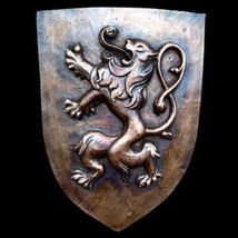 Rampant Lion English Scottish symbol Shield art sculpture plaque Dark Br... - £23.35 GBP