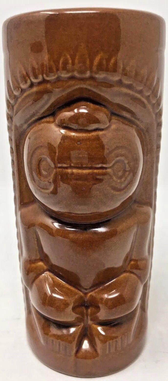 Primary image for Tiki Brown Glaze Ceramic Barware Tall Mug Cup Vase Kahuna God DW114