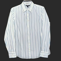 Lands End Womens Size 10 Shirt Long Sleeve Button Up Collared Blue Stripe - $12.97