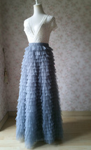 Blue TIERED Long Tulle Skirt Outfit Women Custom Size Fluffy Maxi Tulle Skirt image 11