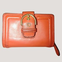 Coach Rust Orange Leather Bifold Wallet Buckle Zip Closure Folding Solid - £50.31 GBP