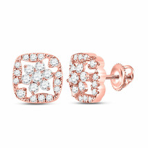 14kt Rose Gold Womens Round Diamond Square Floral Cluster Earrings 3/8 Cttw - £455.27 GBP