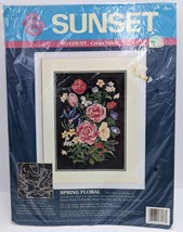 Spring Floral Flowers Sunset No Count Cross Stitch Kit 1992 10&quot;x14&quot; NEW 13913 - £14.22 GBP
