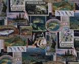 Cotton Fish Labels Fishing Postcards Posters Fabric Print by the Yard D7... - £10.12 GBP
