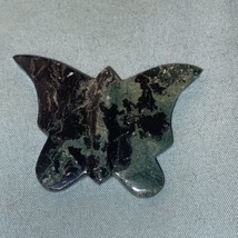 Butterfly Carved Stone Crystal Agate Green &amp; Black  1.75” W x 1.25” H - £6.07 GBP