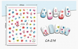 Nail art 3D stickers decal yellow blue pink flowers green leaves CA214 - £2.54 GBP